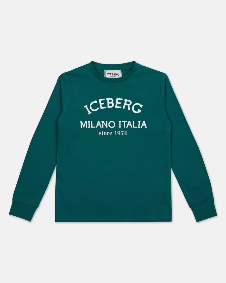 Hot Aquamarine Crewneck Sweatshirt With Logo Kids/BOY Boy Fw24