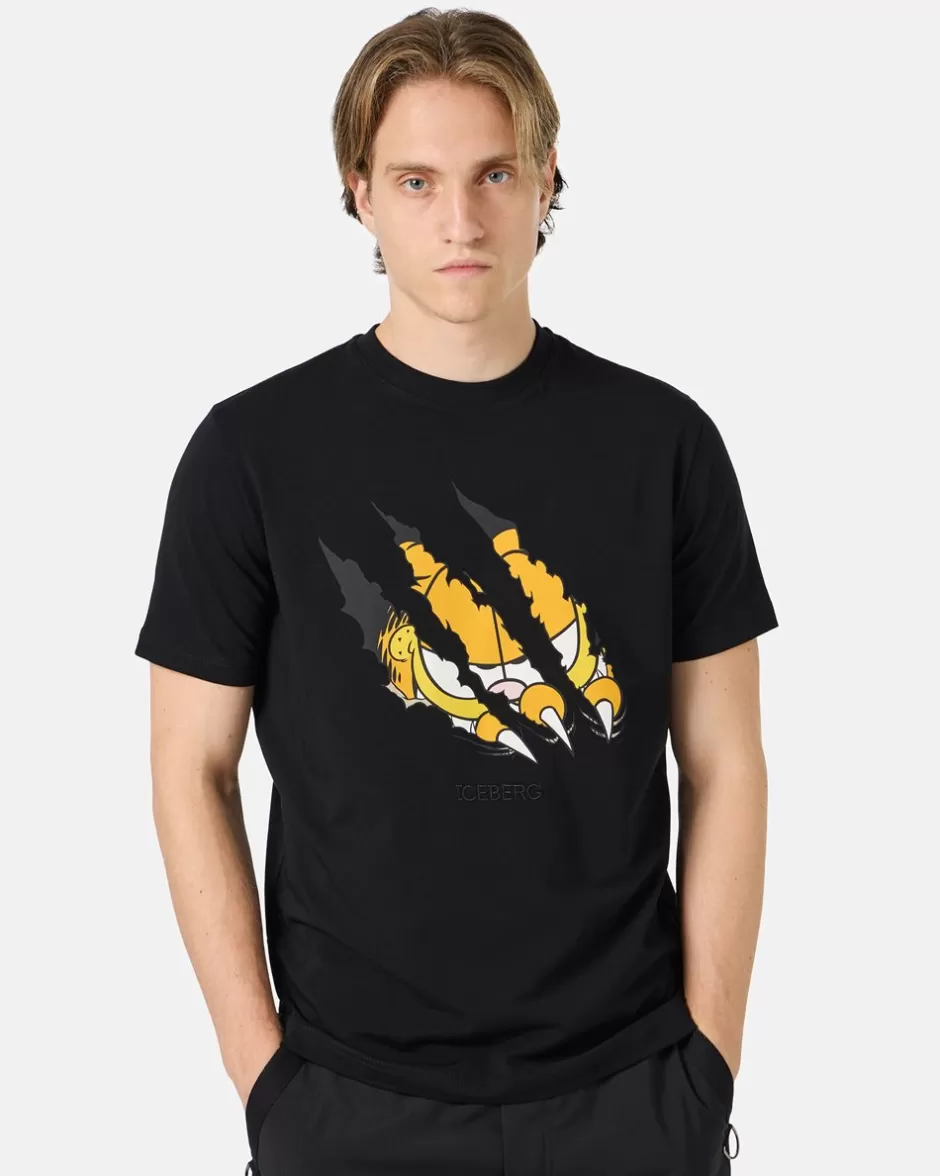 Discount Black Cotton Jersey T-shirt With Garfield Print And Embroidered Logo T-Shirts And Polo