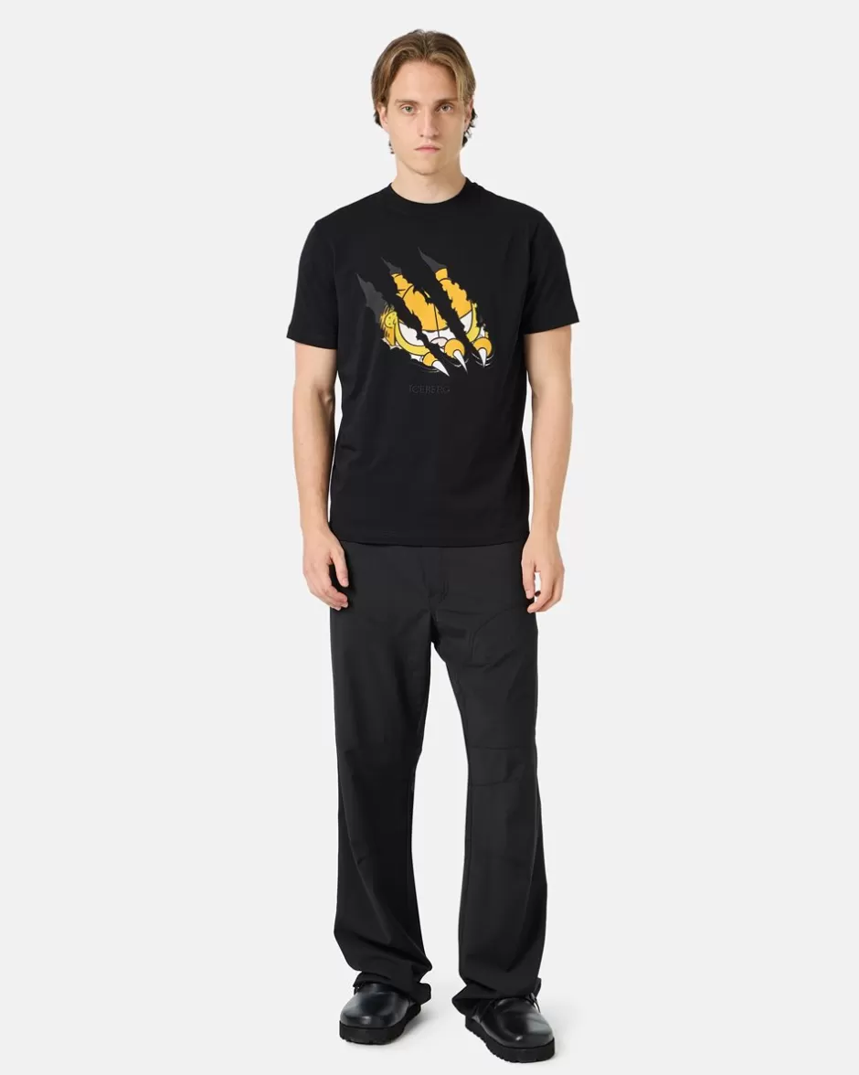 Discount Black Cotton Jersey T-shirt With Garfield Print And Embroidered Logo T-Shirts And Polo