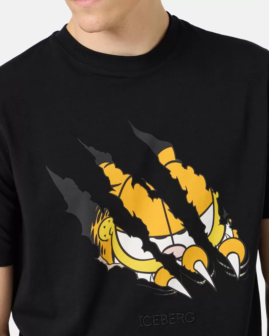 Discount Black Cotton Jersey T-shirt With Garfield Print And Embroidered Logo T-Shirts And Polo