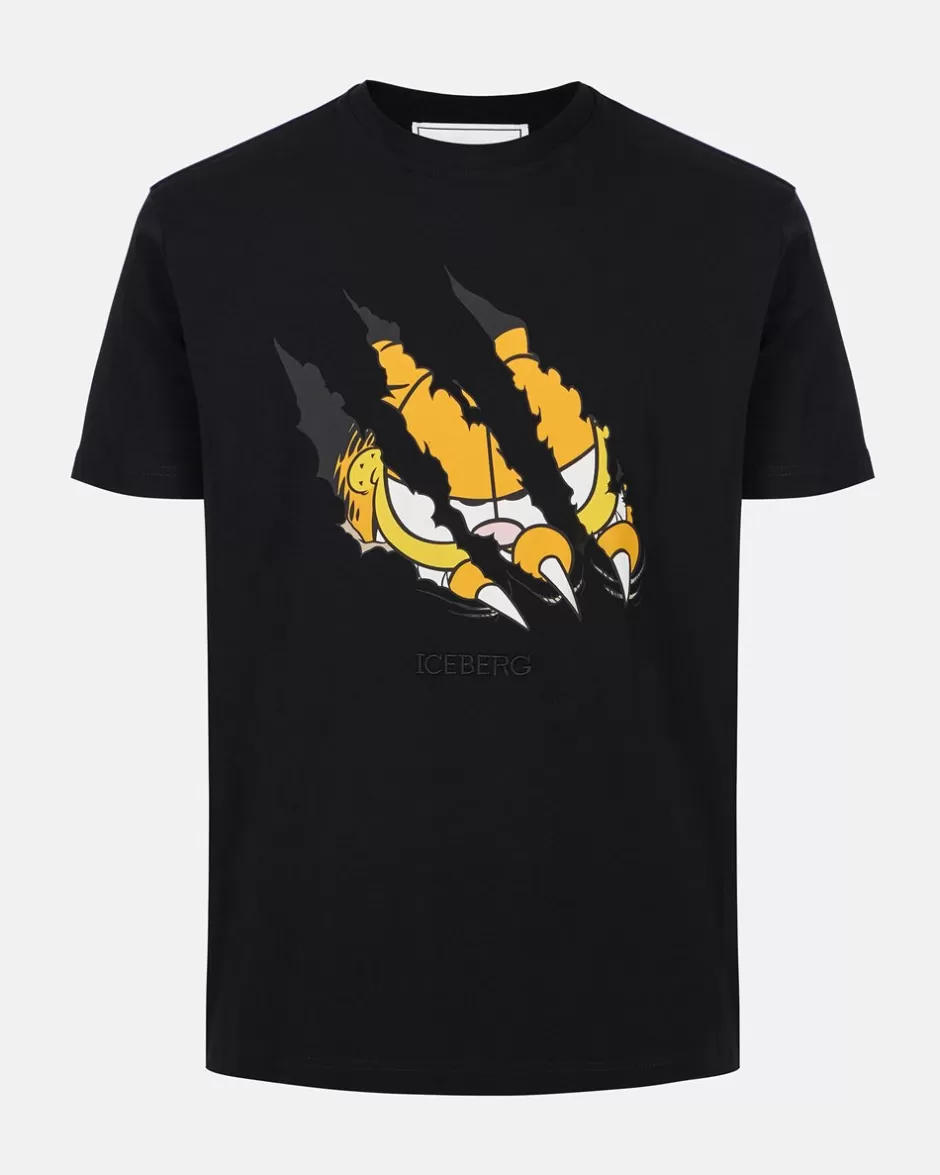 Discount Black Cotton Jersey T-shirt With Garfield Print And Embroidered Logo T-Shirts And Polo