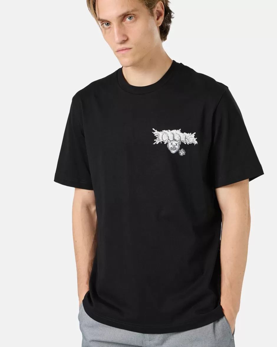 Fashion Black Cotton Jersey T-shirt With Splash And Bear Logo Print On The Heart T-Shirts And Polo