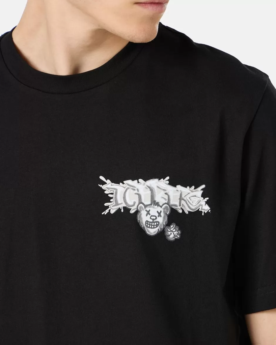 Fashion Black Cotton Jersey T-shirt With Splash And Bear Logo Print On The Heart T-Shirts And Polo
