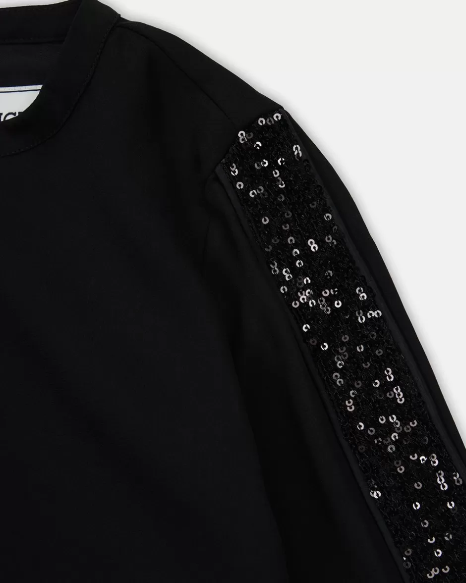 Best Black Crew Neck Crop Sweatshirt With Sequins And Zip On The Back Kids Girl Fw24