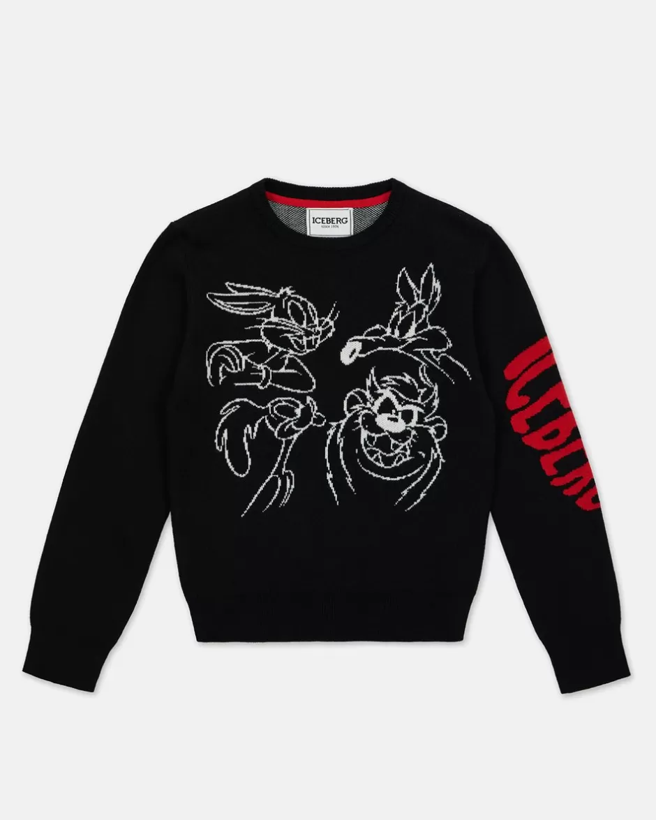 Flash Sale Black Crew-neck Sweater With Looney Tunes Designs Kids/BOY Boy Fw24