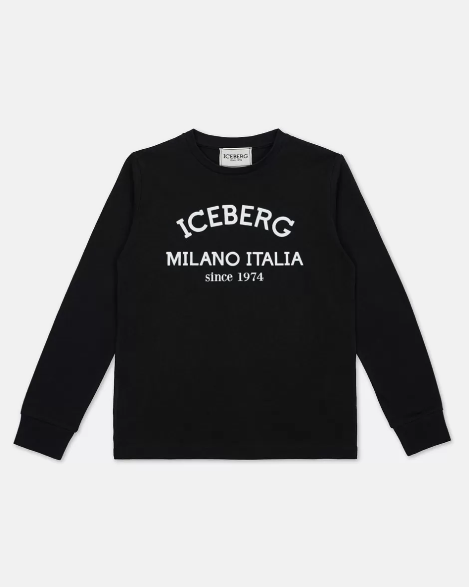 Online Black Crewneck Sweatshirt With Logo Kids/BOY Boy Fw24