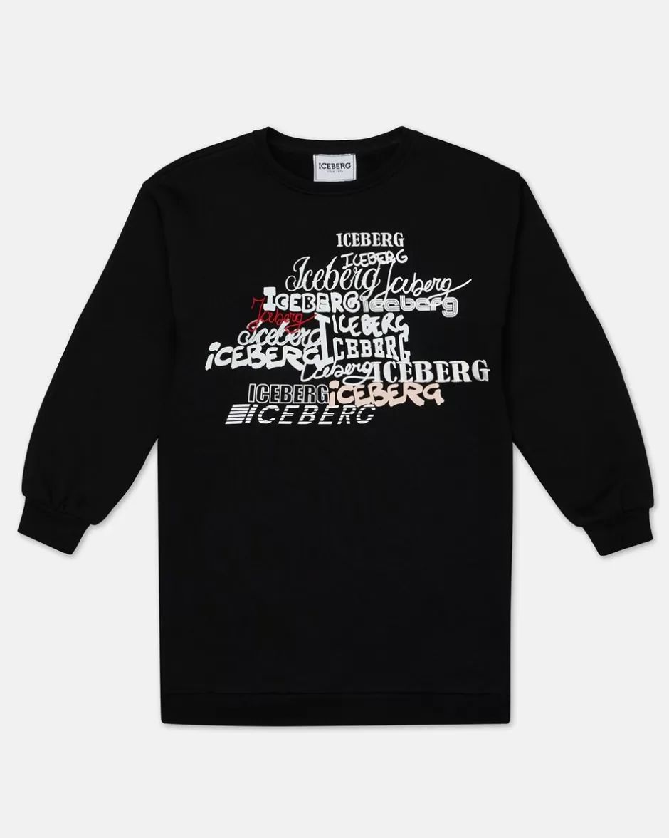 Best Sale Black Crew-neck Sweatshirt With Logos On The Chest Kids Girl Fw24