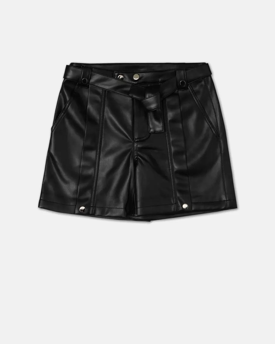 Outlet Black Eco-leather Shorts With Waistband And Studs Kids Girl Fw24