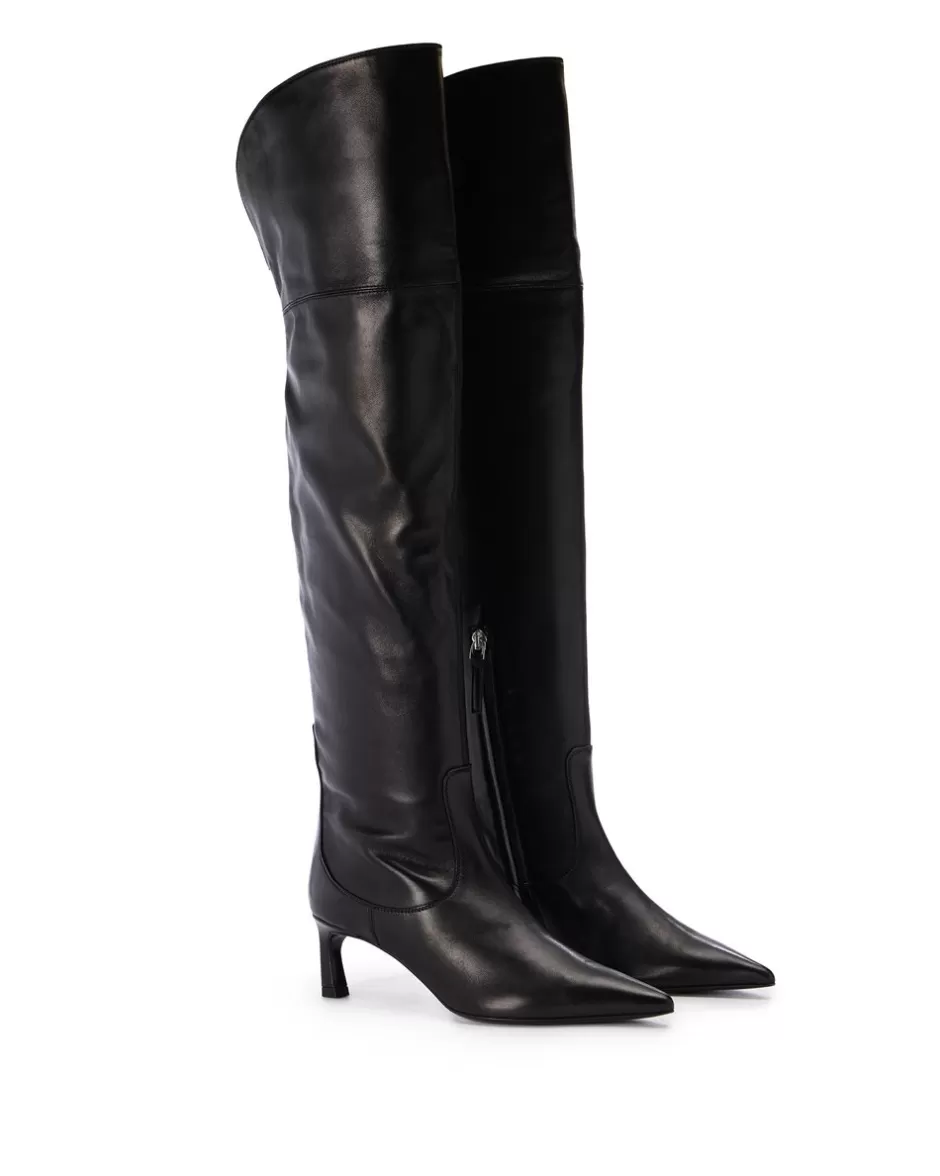 Flash Sale Black Leather Thigh-high Boots Women Shoes