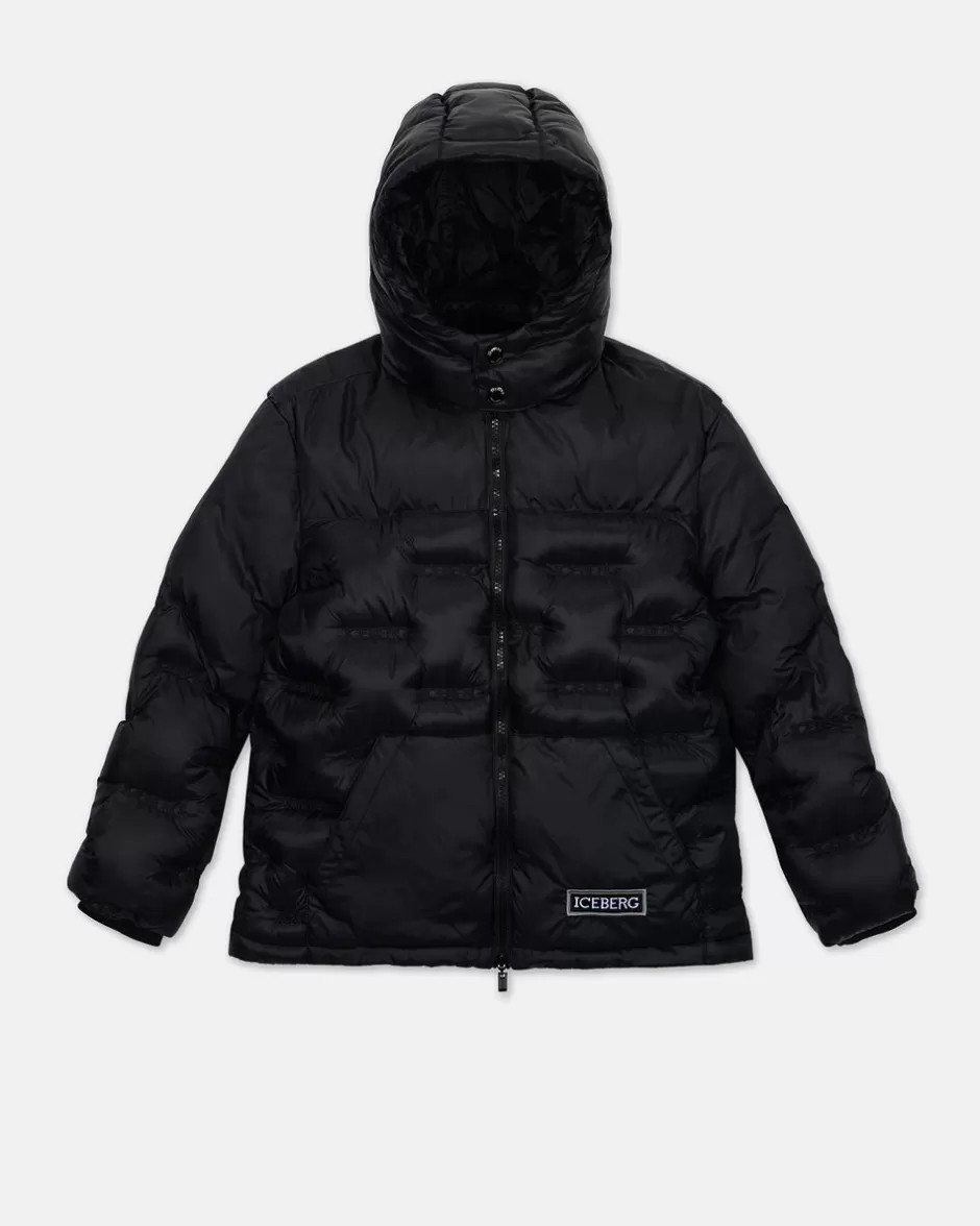 Online Black Quilted Jacket With Hood Kids/BOY Boy Fw24