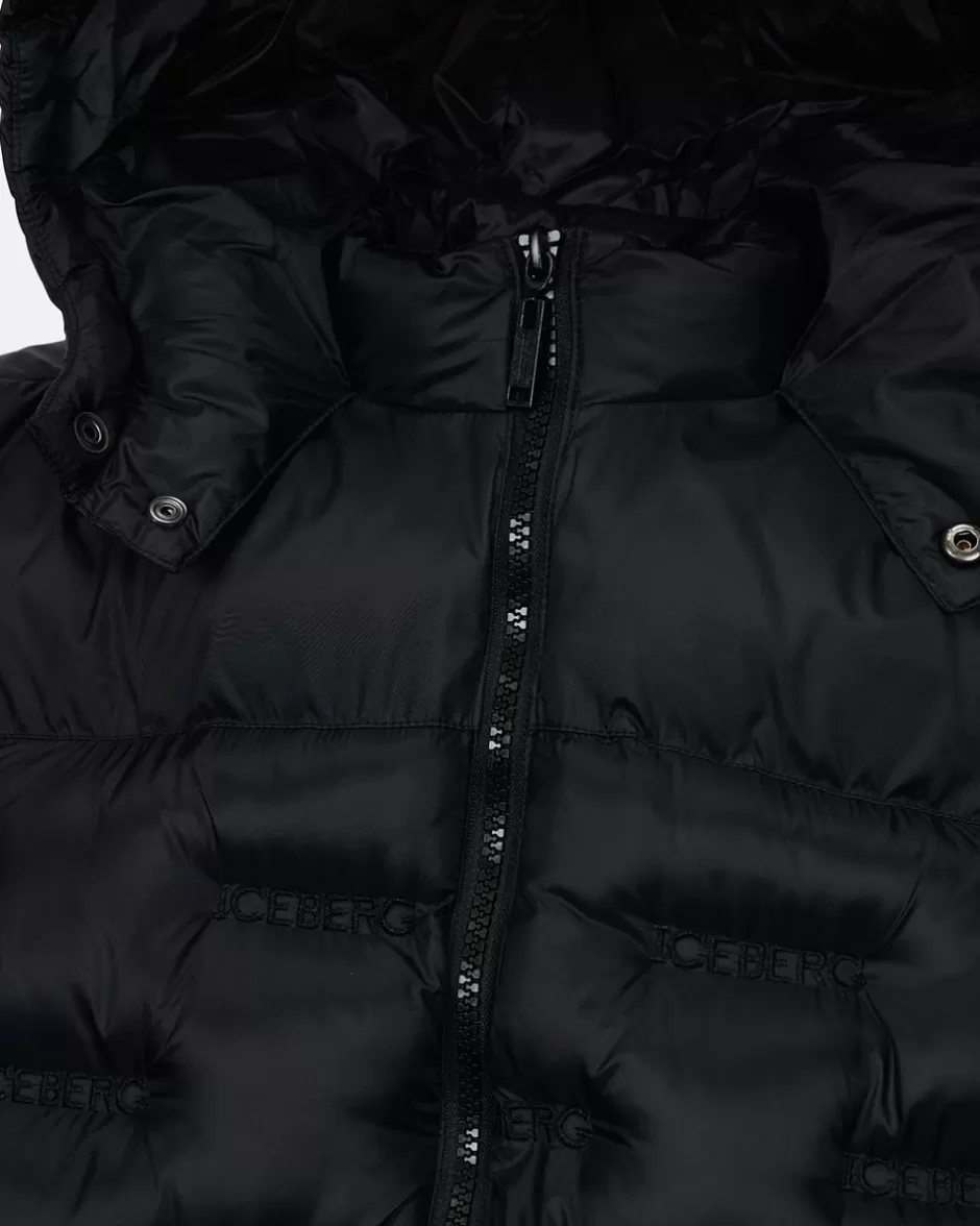 Online Black Quilted Jacket With Hood Kids/BOY Boy Fw24