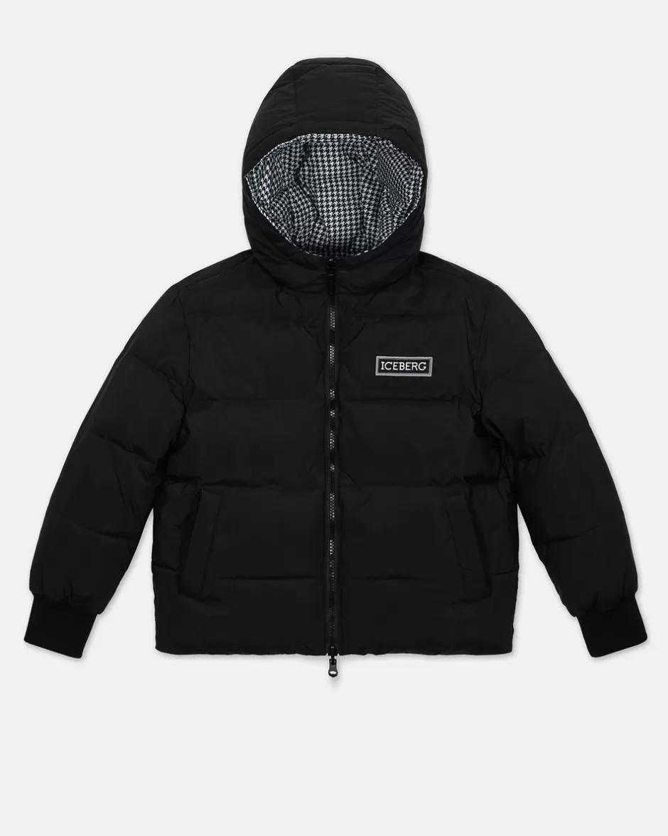 Outlet Black Quilted Jacket With Hood And Logo Kids/BOY Boy Fw24