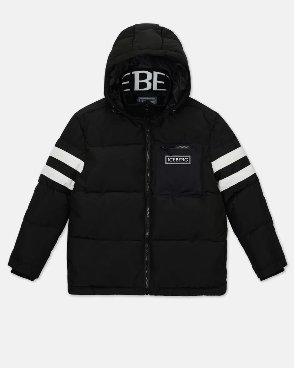 Store Black Quilted Jacket With Hood And Logo Kids/BOY Boy Fw24