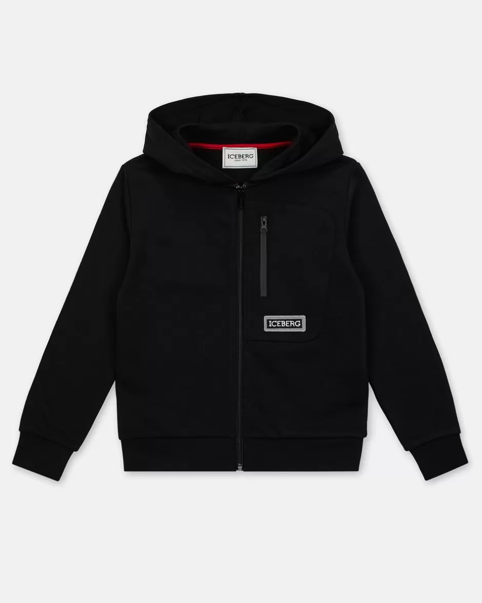 Fashion Black Sweatshirt With Hood, Zip And Logo Kids/BOY Boy Fw24