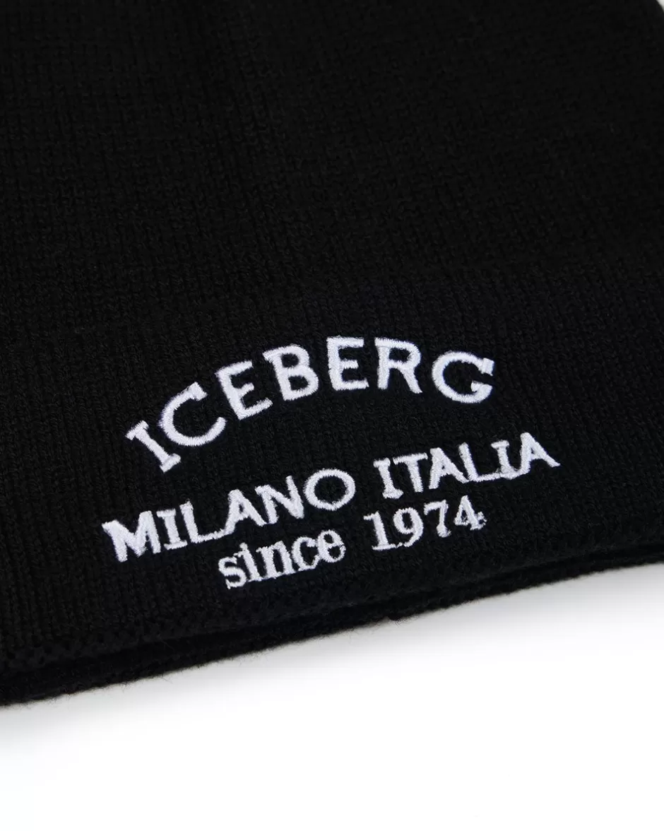 Flash Sale Black Wool Beanie Hat With Logo Kids/BOY Boy Fw24