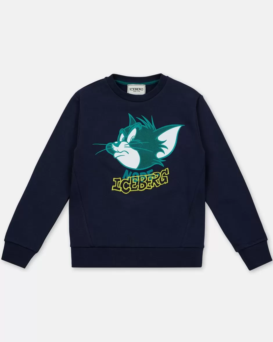 Best Sale Blue Crewneck Sweatshirt With Tom Junior Collection Kids/BOY Boy Fw24