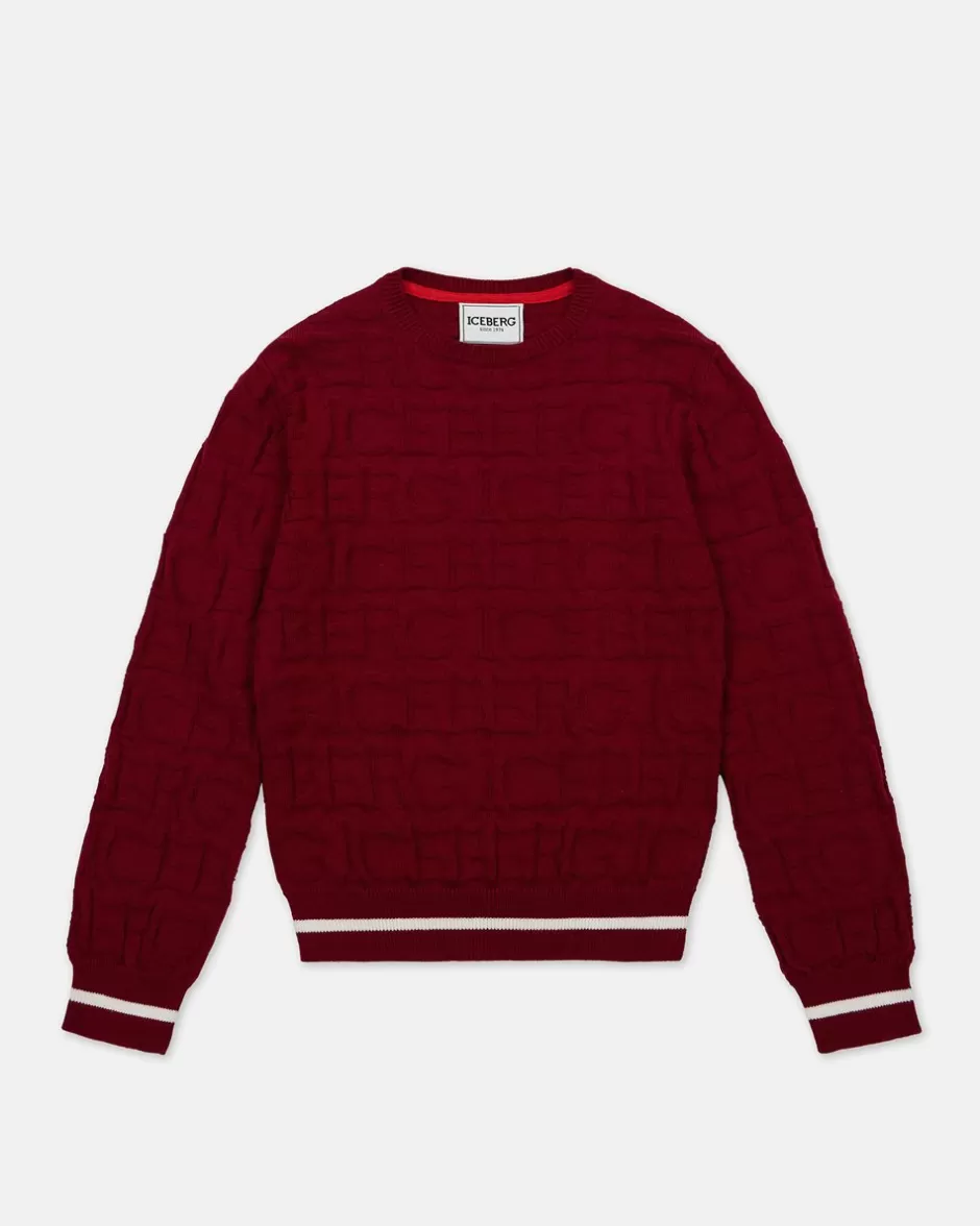 Best Sale Burgundy Solid Color Crew Neck Sweater Kids/BOY Boy Fw24