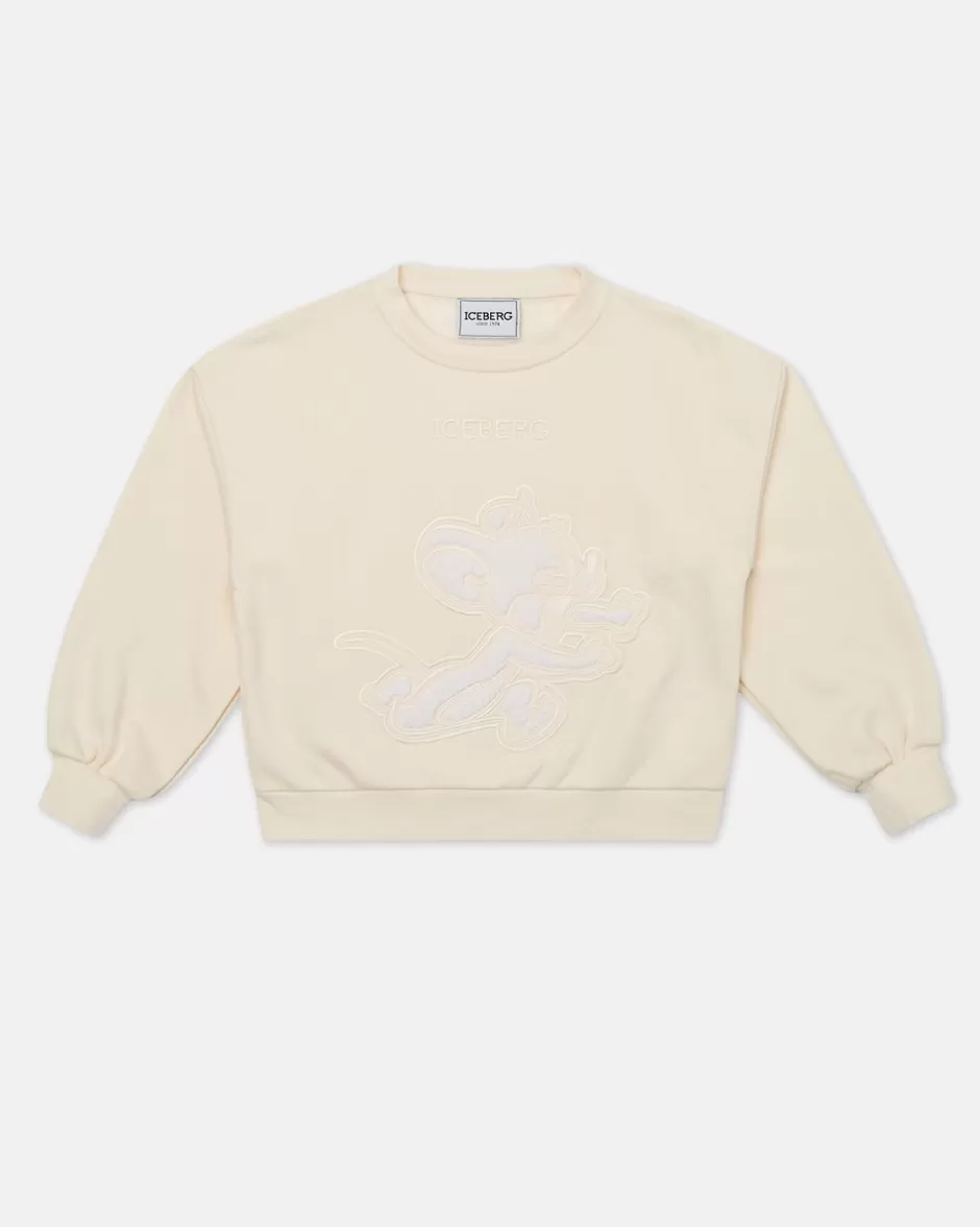 Shop Cream-colored Crew-neck Crop Sweatshirt Kids Girl Fw24