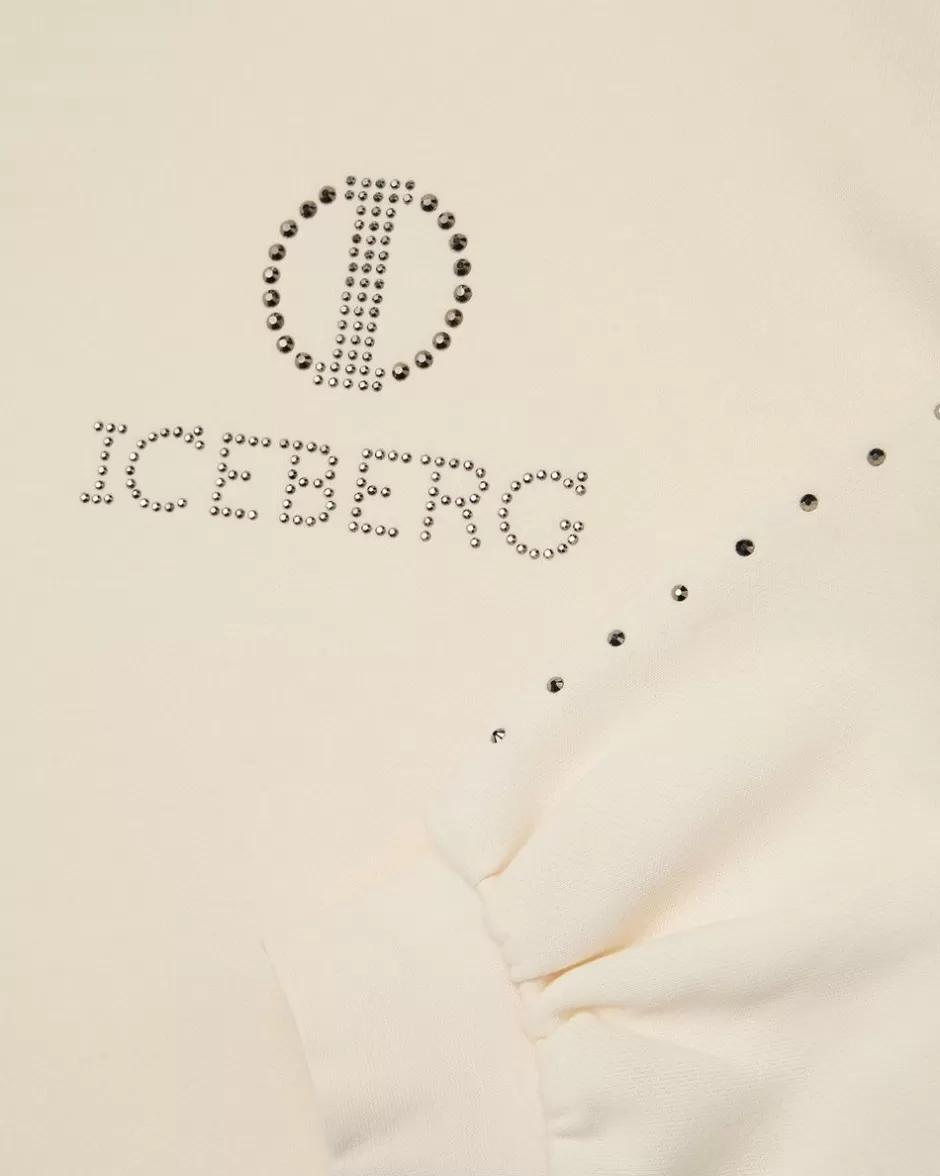 Best Sale Cream-colored Crop Sweatshirt With Studs And Logo Kids Girl Fw24