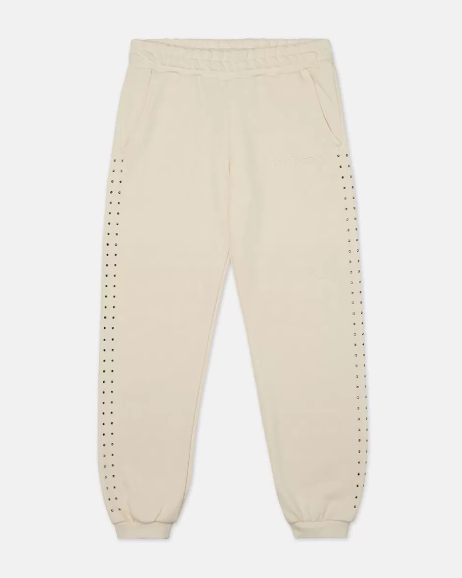 Clearance Cream-coloured Sweatpants With Studs Kids Girl Fw24