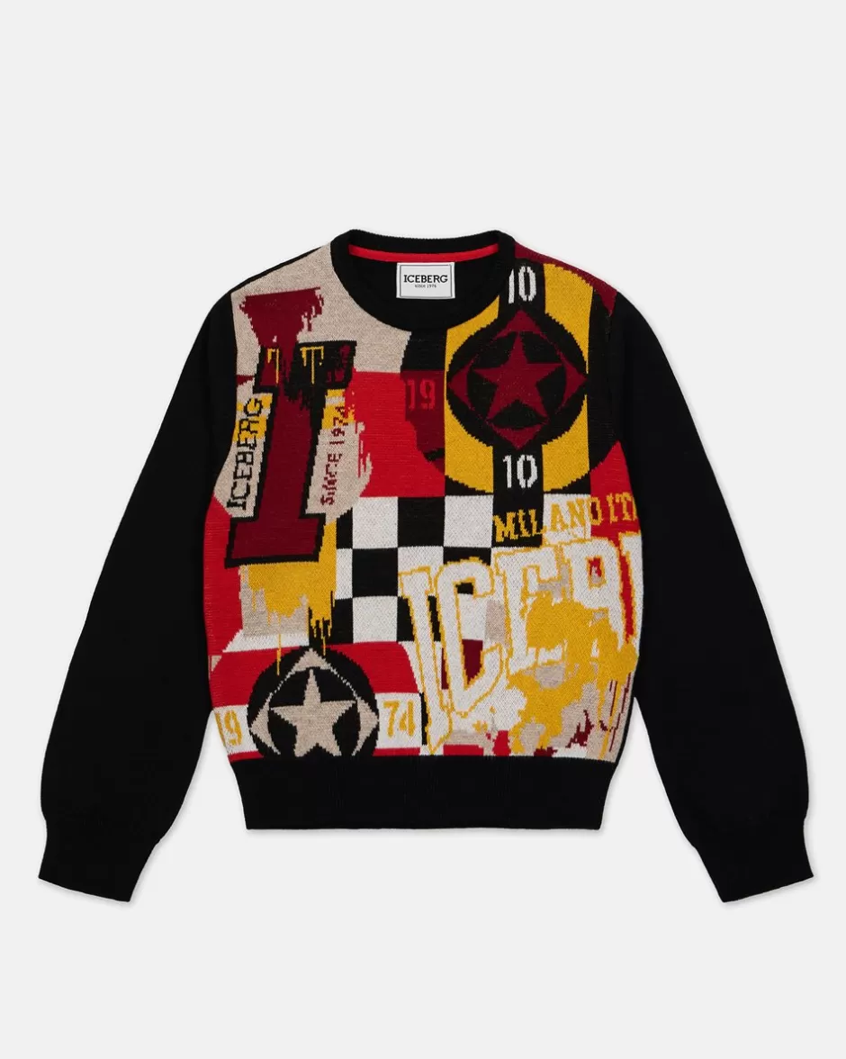 Shop Crew-neck Sweater With Multicolored Pattern Kids/BOY Boy Fw24