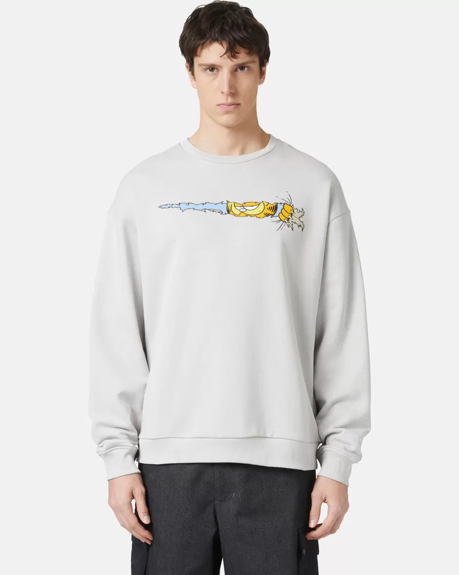 Discount Crewneck Sweatshirt With Garfield Print Sweatshirts