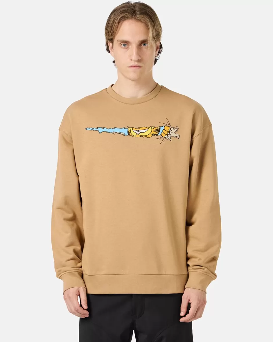 Discount Crewneck Sweatshirt With Garfield Print Sweatshirts