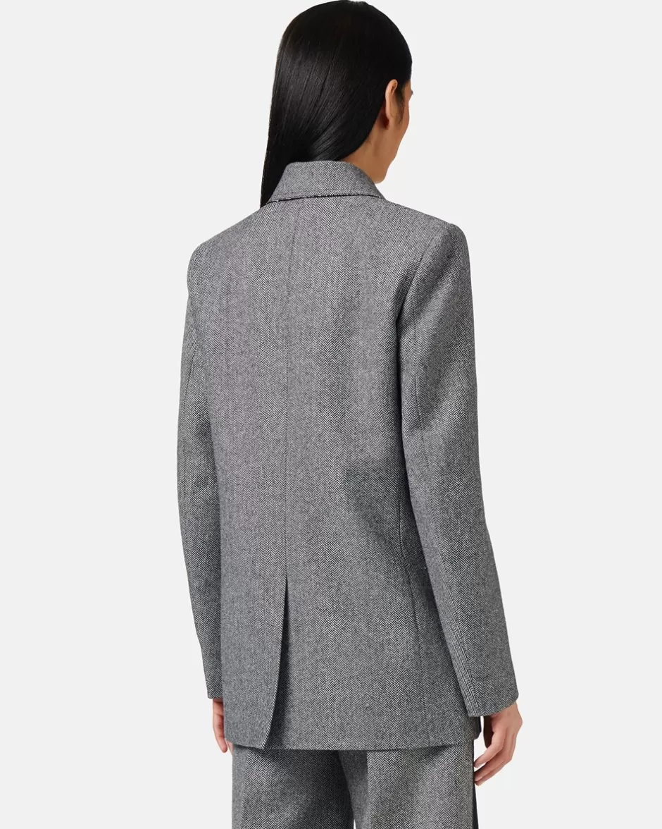 Outlet Double-breasted Jacket In Wool Blend With Herringbone Pattern Women Outerwear