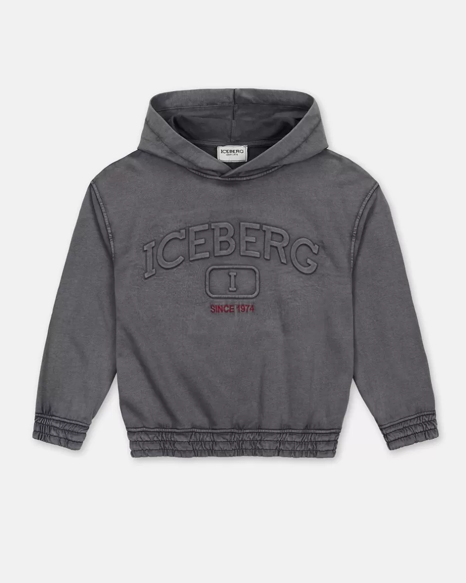 New Faded Gray Sweatshirt With Hood And Logo Kids/BOY Boy Fw24