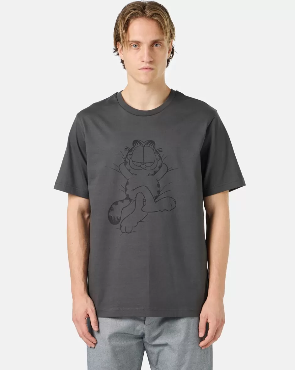 Flash Sale Grey Cotton Jersey T-shirt With Lazy Garfield Print T-Shirts And Polo