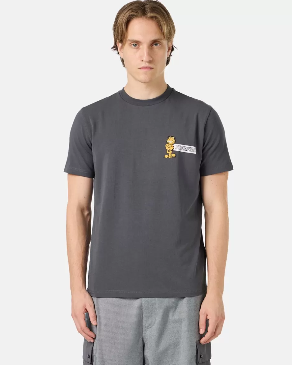 Online Grey Slim-fit T-shirt In Sustainable Stretch Jersey With Garfield Print And Logo T-Shirts And Polo