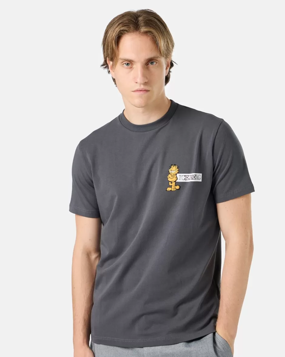 Online Grey Slim-fit T-shirt In Sustainable Stretch Jersey With Garfield Print And Logo T-Shirts And Polo