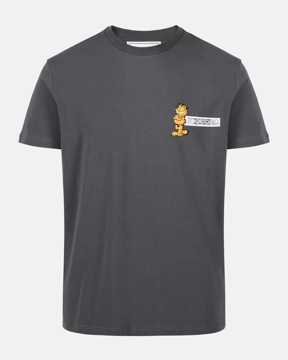 Online Grey Slim-fit T-shirt In Sustainable Stretch Jersey With Garfield Print And Logo T-Shirts And Polo