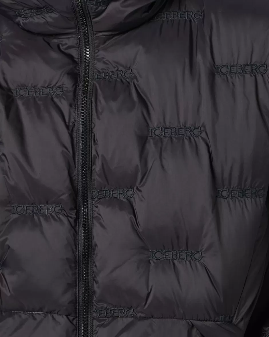 Cheap Imitation Down Nylon Jacket With Allover Embroidery And Central Zip Outerwear