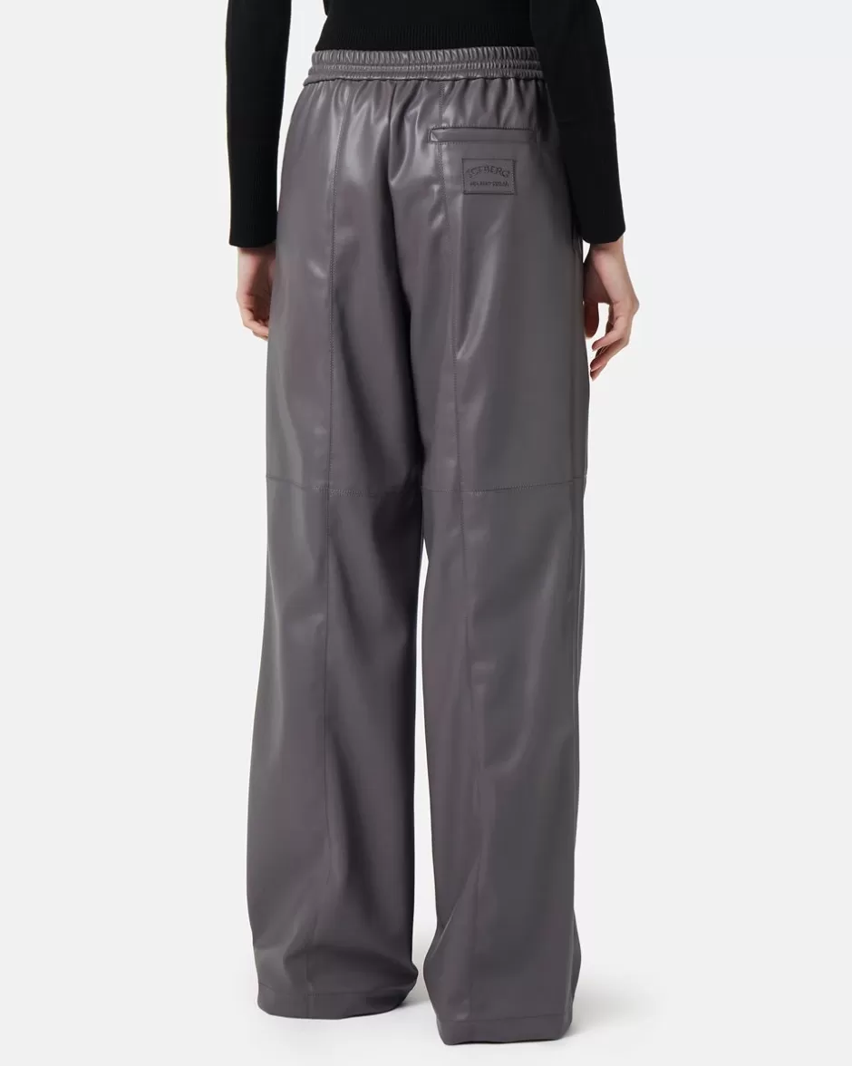 Outlet Joggers Fit Trousers In Faux Leather Women Trousers