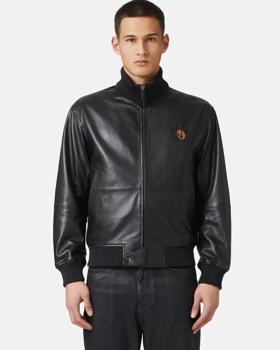 Discount Leather Bomber Jacket With Bear Detail Outerwear