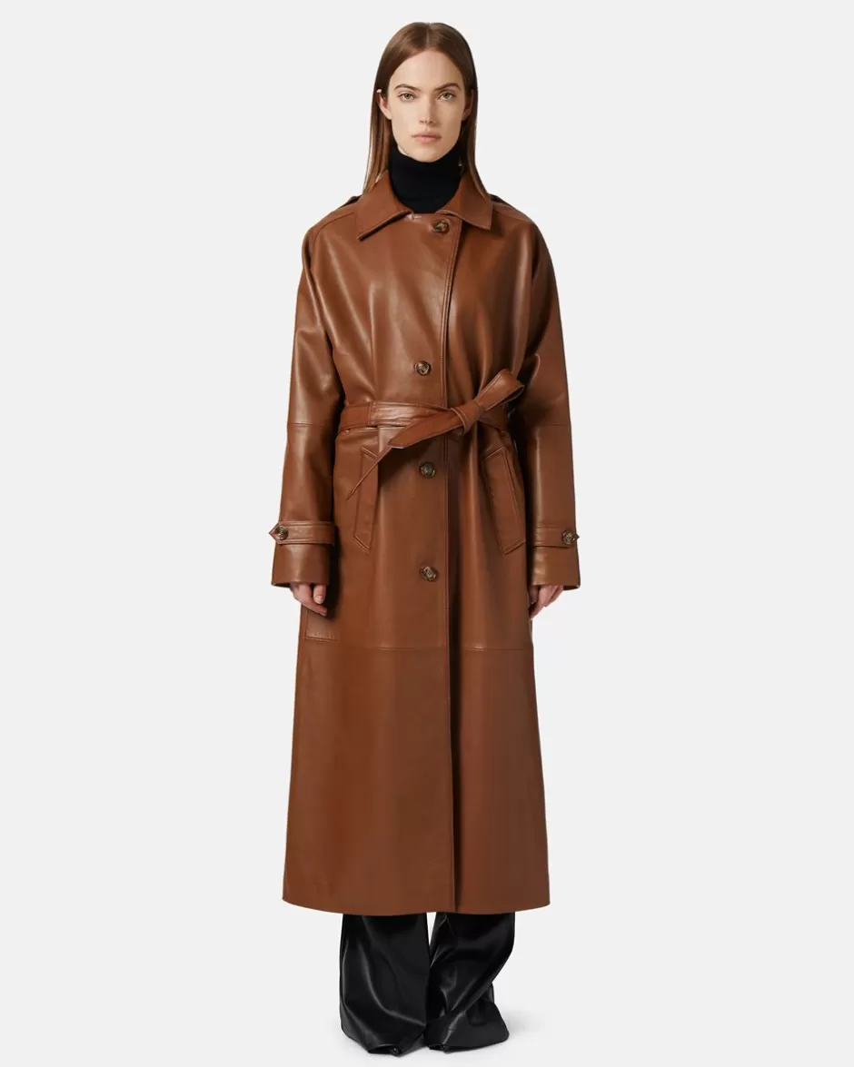 Discount Long Leather Coat Women Outerwear