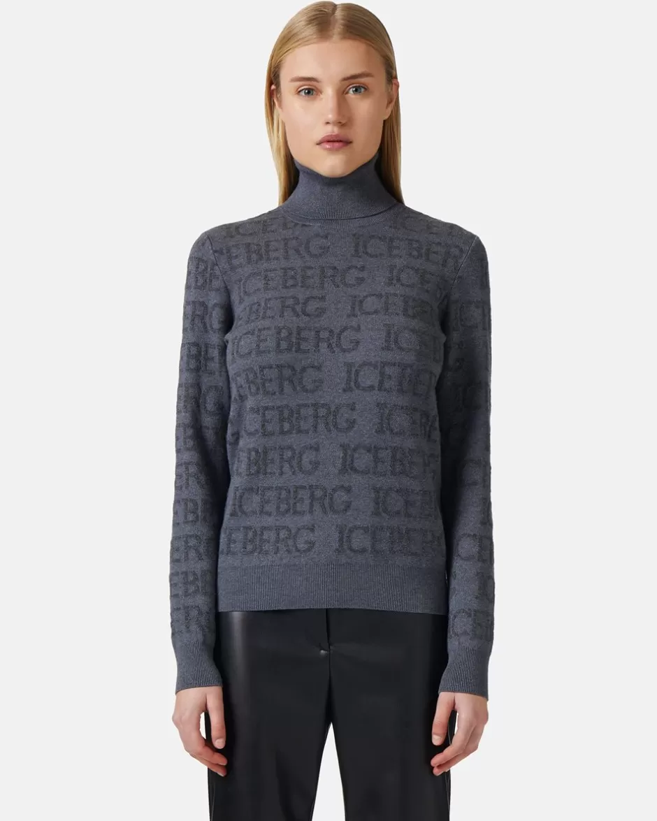 Cheap Mock-neck Sweater With All-over Logo Women Knitwear