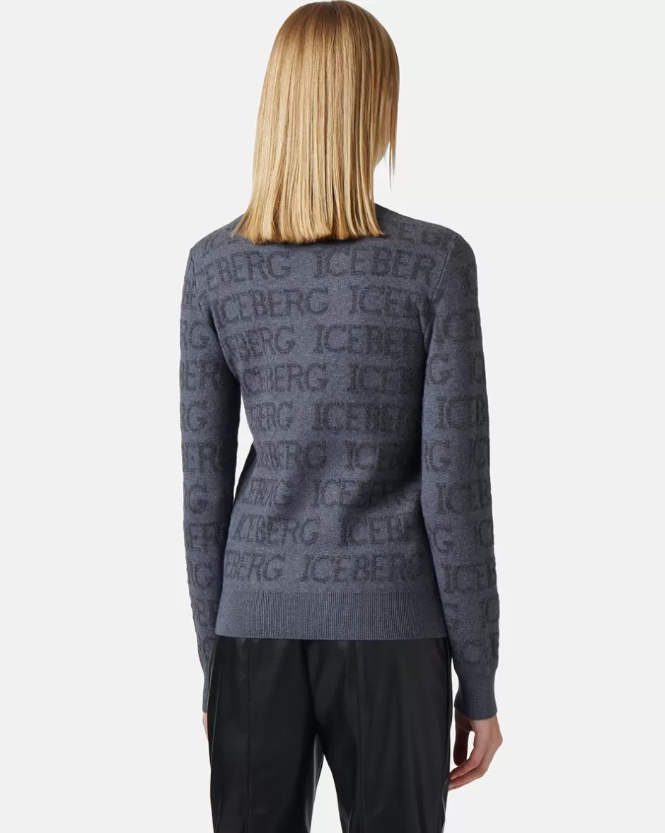 Cheap Mock-neck Sweater With All-over Logo Women Knitwear