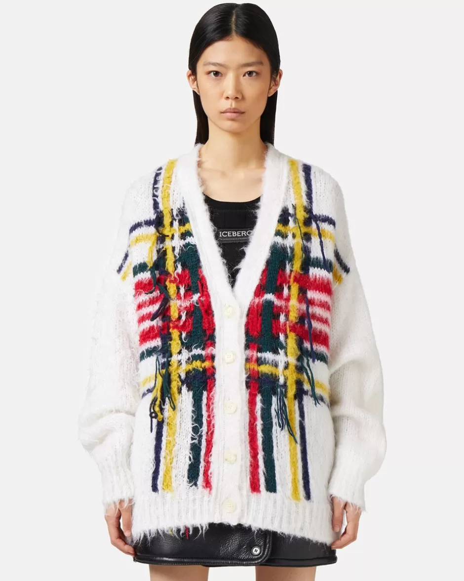 Store Mohair Cardigan With Multicolor Check Inlay Women Outerwear | Knitwear