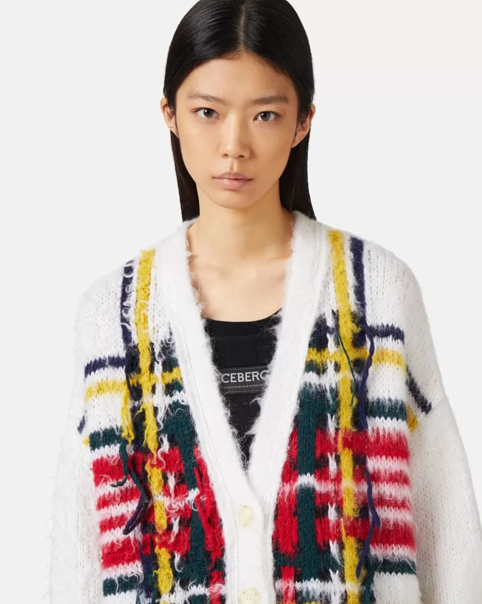 Store Mohair Cardigan With Multicolor Check Inlay Women Outerwear | Knitwear