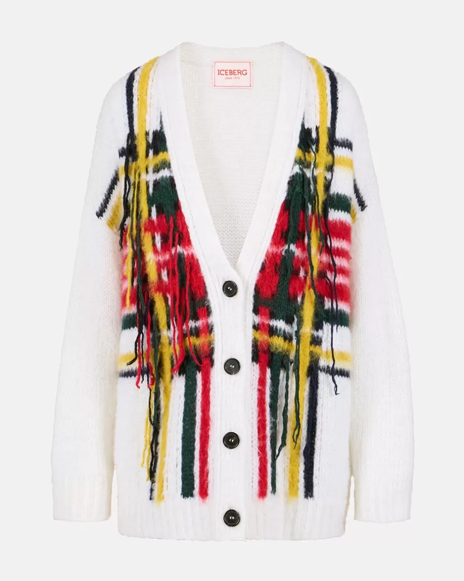 Store Mohair Cardigan With Multicolor Check Inlay Women Outerwear | Knitwear