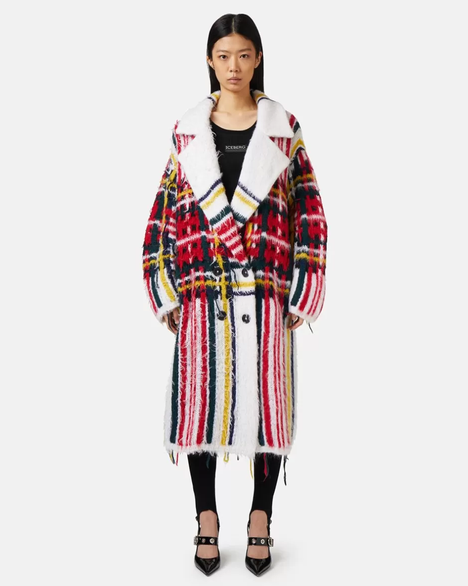 Cheap Mohair Coat With Check Inlay Women Outerwear | Knitwear