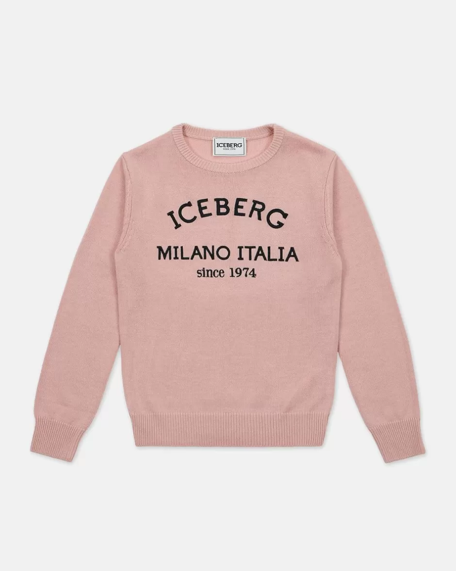 Best Sale Powder Pink Crew Neck Sweater Kids/BOY Boy Fw24