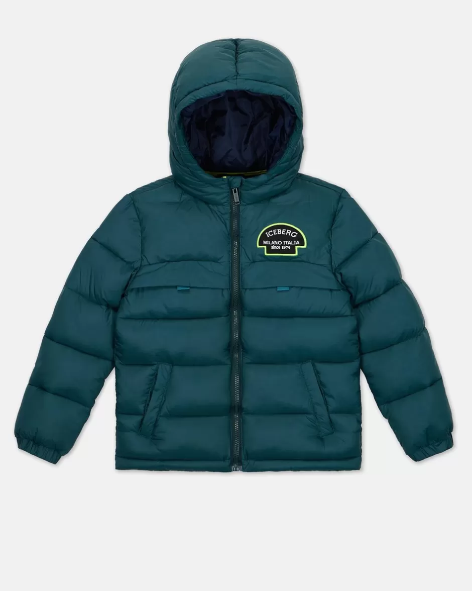 Online Quilted Aquamarine Jacket With Hood And Logo Kids/BOY Boy Fw24