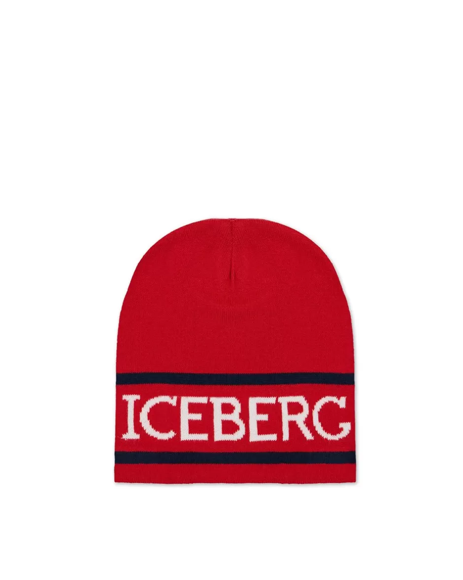 New Red Wool Beanie Hat With Logo Kids/BOY Boy Fw24