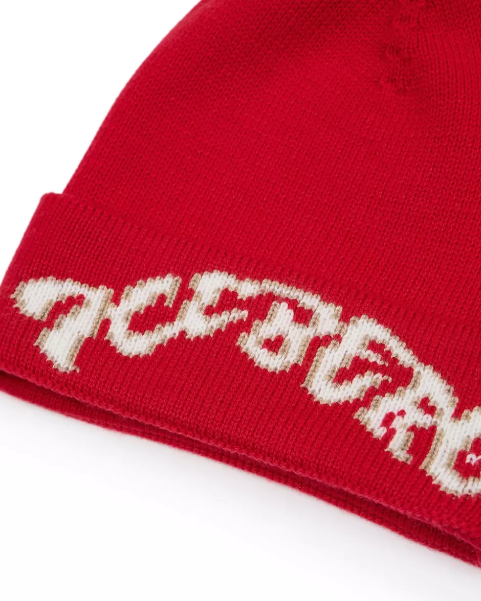 Online Red Wool Beanie Hat With Pom Pom Kids Girl Fw24