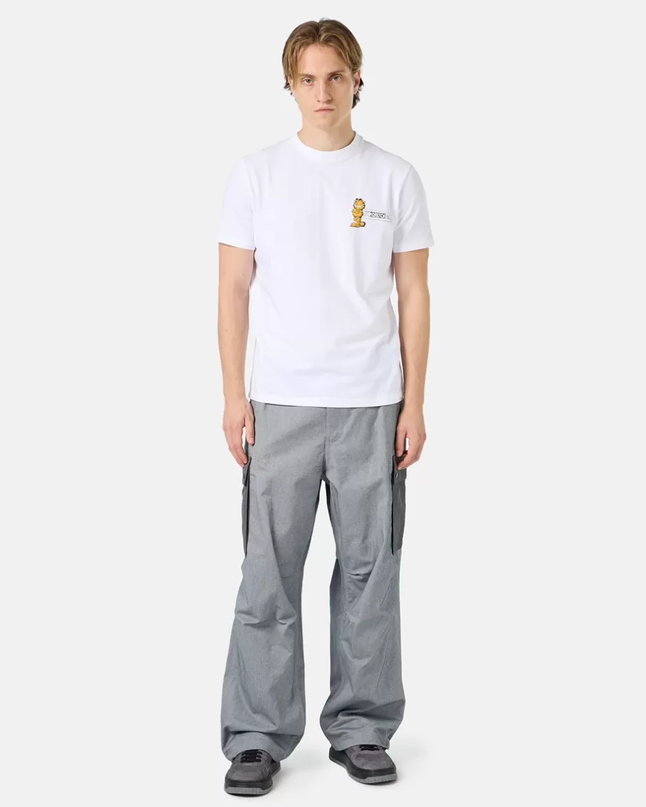 Flash Sale Slim-fit White T-shirt In Sustainable Stretch Jersey With Garfield Print And Logo T-Shirts And Polo
