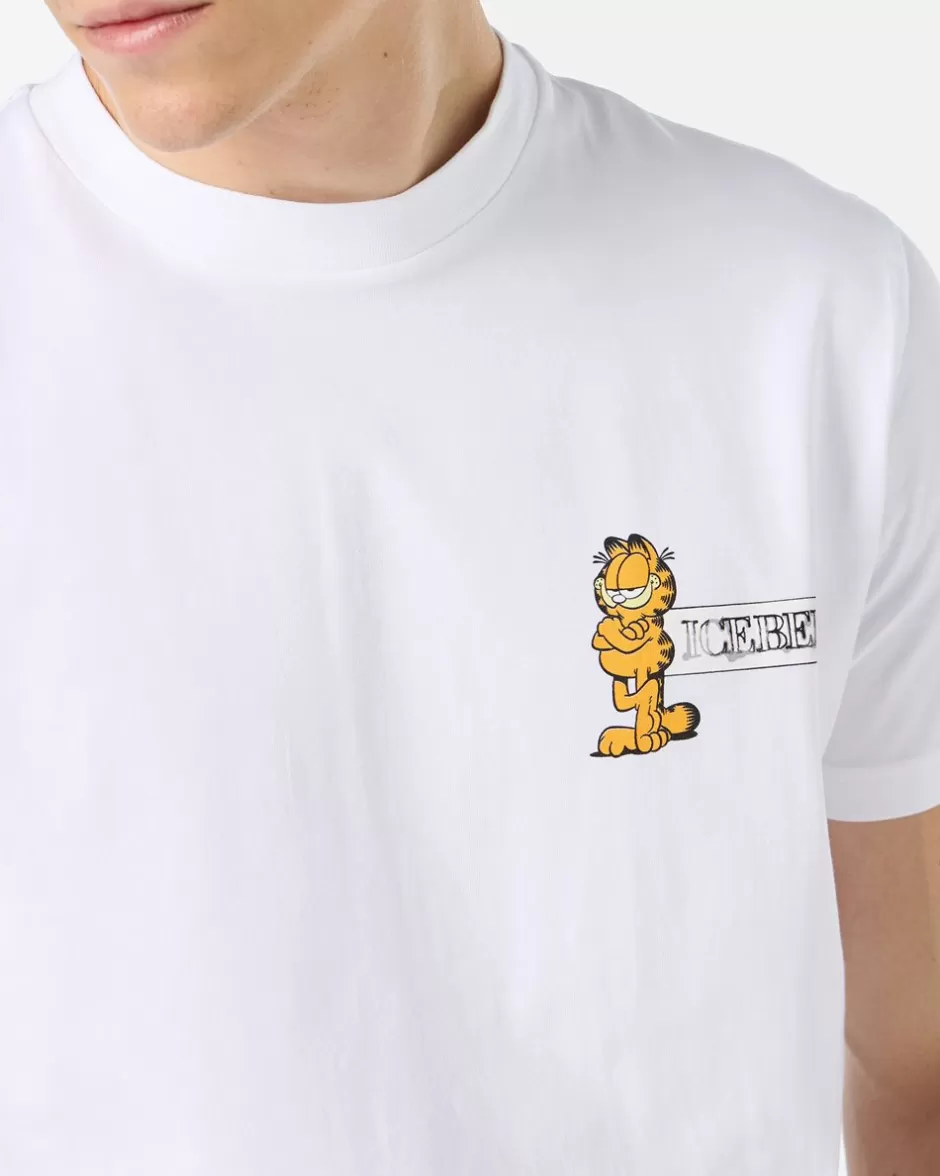 Flash Sale Slim-fit White T-shirt In Sustainable Stretch Jersey With Garfield Print And Logo T-Shirts And Polo