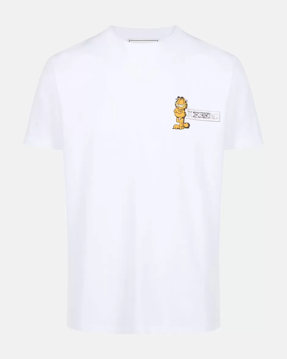 Flash Sale Slim-fit White T-shirt In Sustainable Stretch Jersey With Garfield Print And Logo T-Shirts And Polo